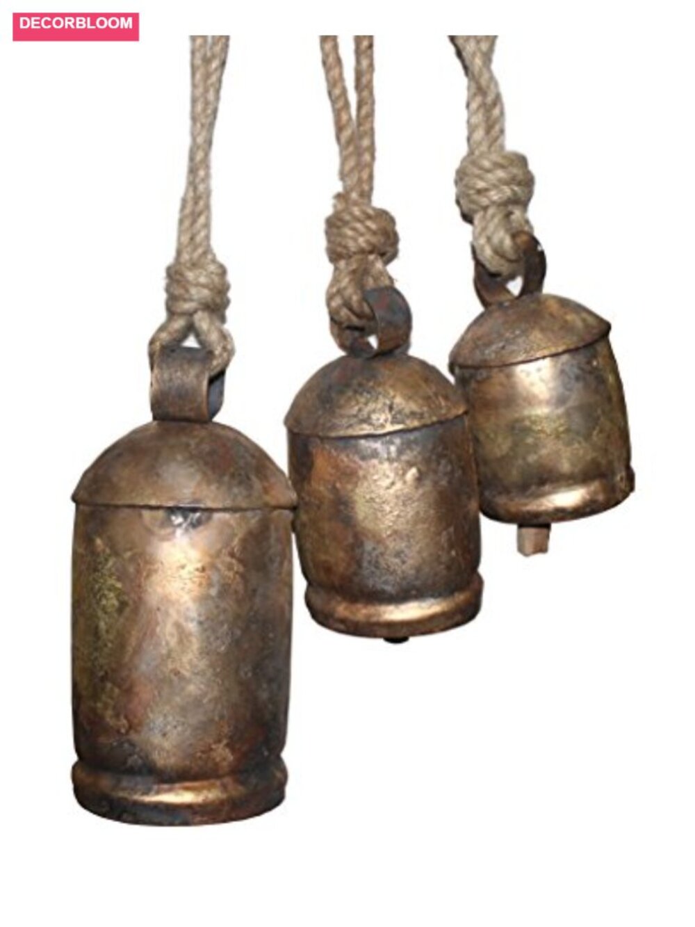 Set of 3 Wrought Iron Harmony Bells with Brass Finish